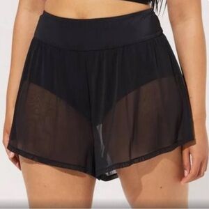 Torrid Flowy Shorts Swim Cover Up - Mesh Pool Beach Cover Wide Leg 1X Black